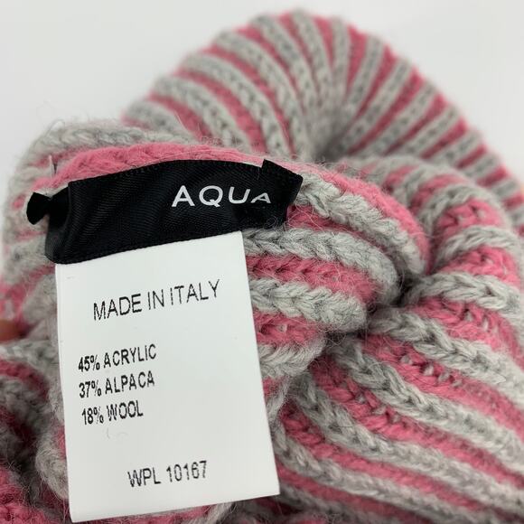 Two-Tone Pink wGrey Alpaca Wool Blend Rib Knit Cuffed Beanie by Aqua - Picture 9 of 10